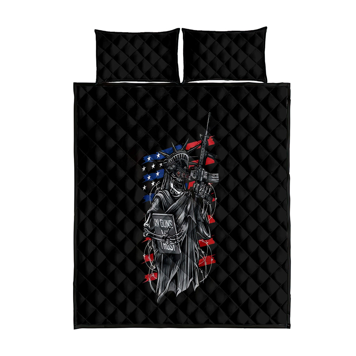 American Skull Quilt Bed Set In Gun We Trust - Wonder Print Shop