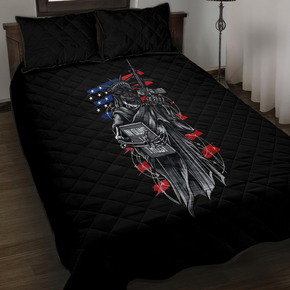 American Skull Quilt Bed Set In Gun We Trust - Wonder Print Shop