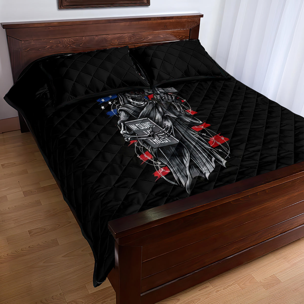 American Skull Quilt Bed Set In Gun We Trust - Wonder Print Shop