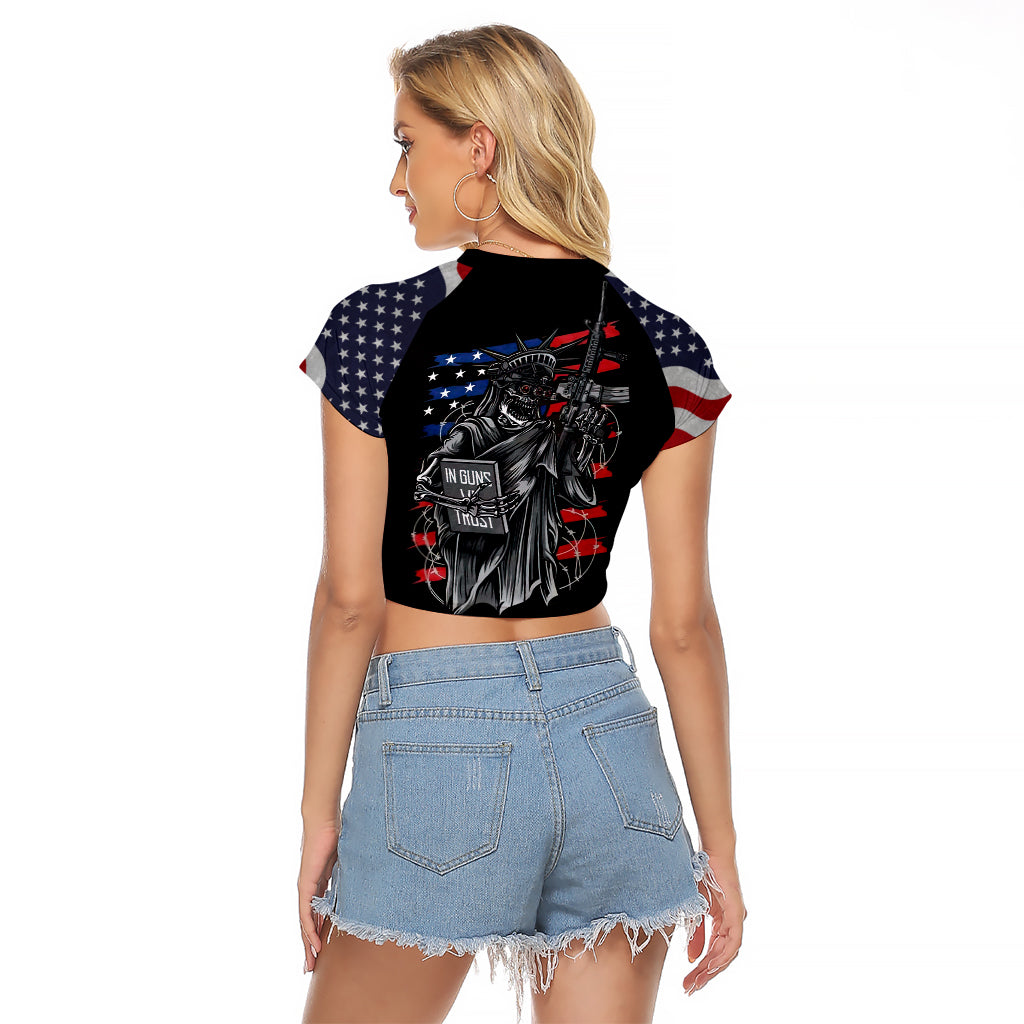 American Skull Raglan Cropped T Shirt In Gun We Trust - Wonder Print Shop