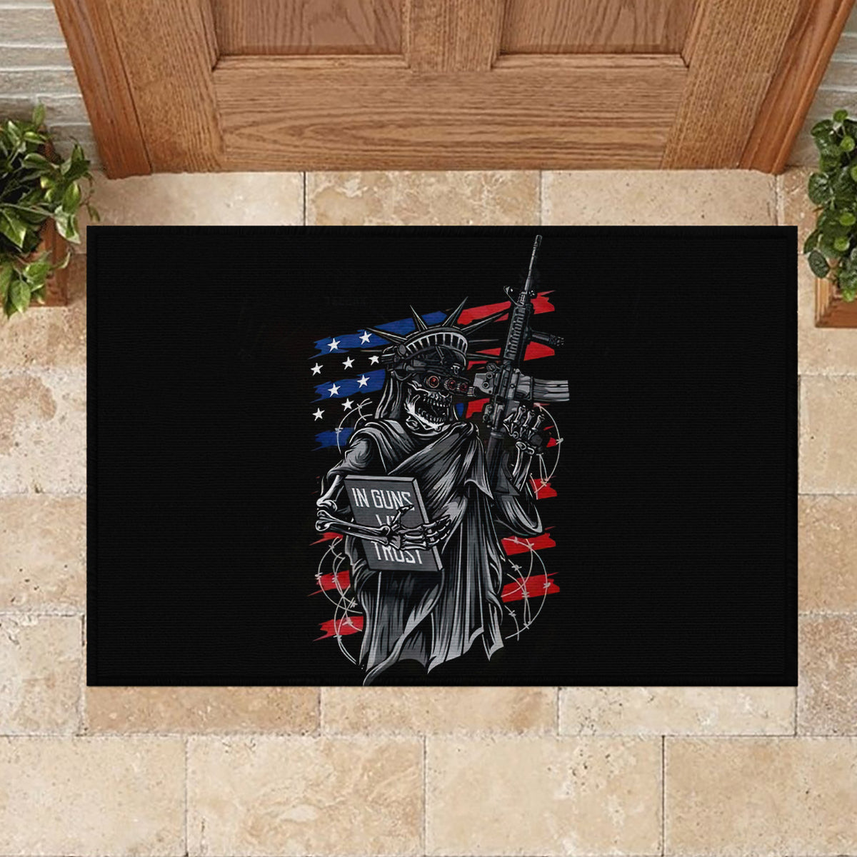 American Skull Rubber Doormat In Gun We Trust - Wonder Print Shop