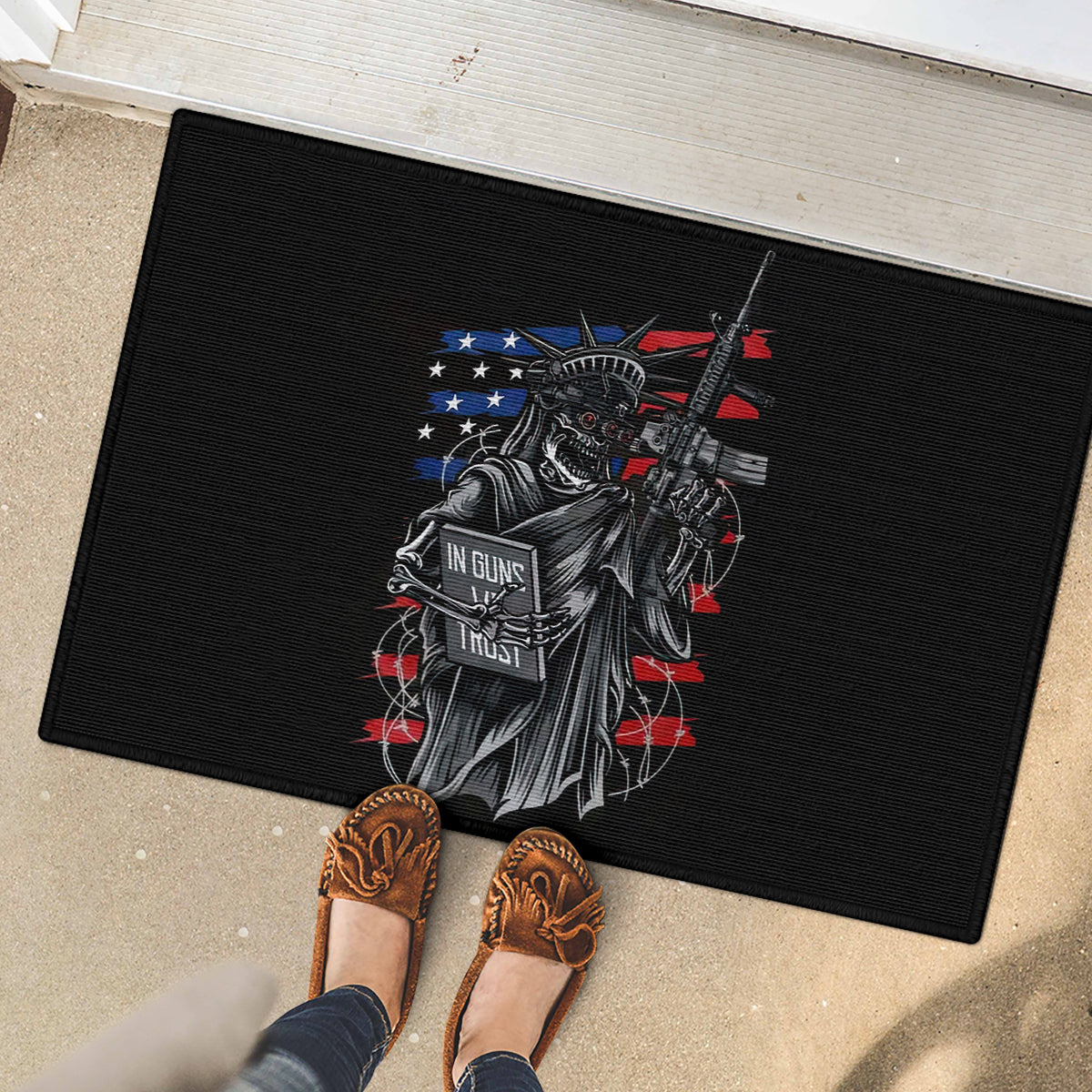 American Skull Rubber Doormat In Gun We Trust - Wonder Print Shop