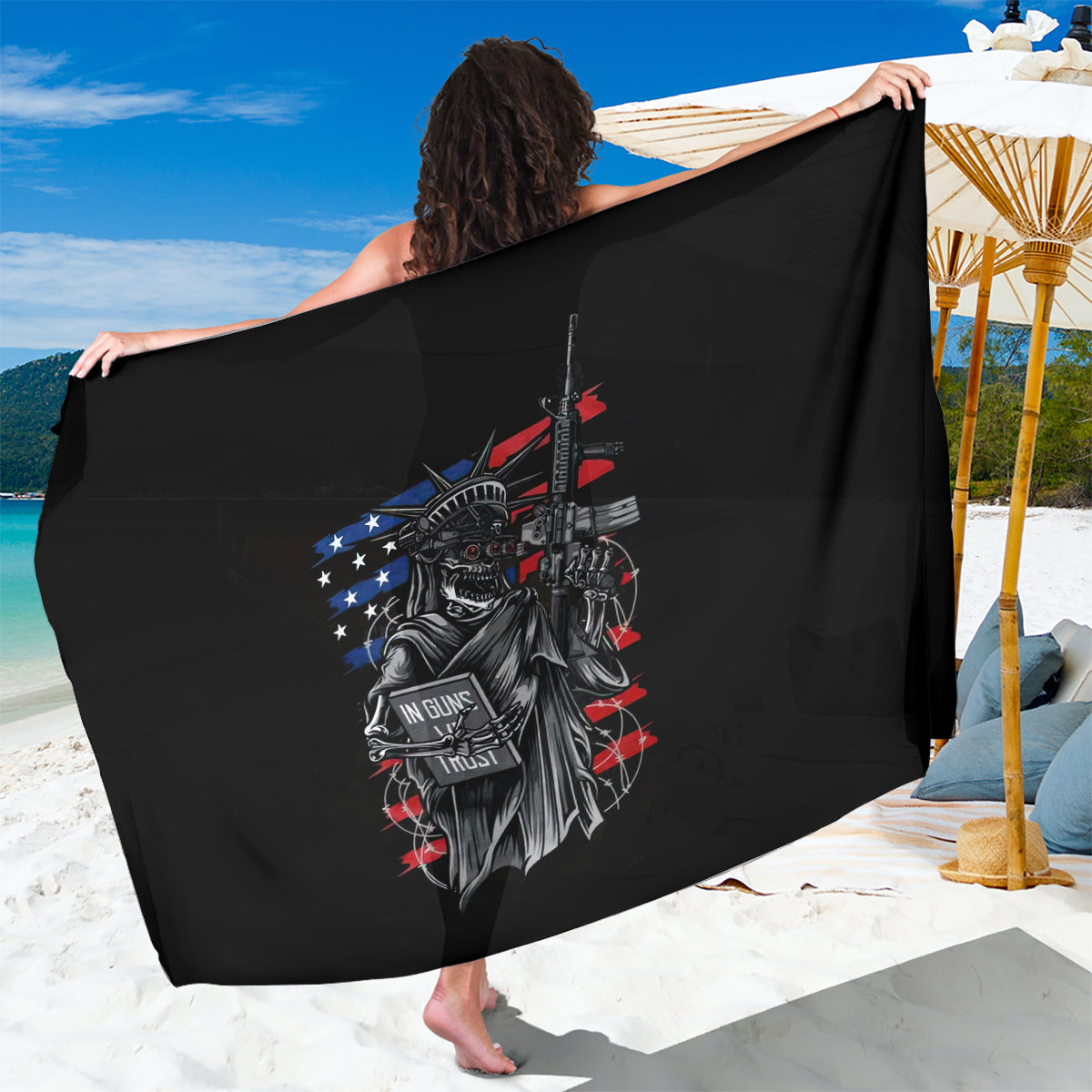 American Skull Sarong In Gun We Trust - Wonder Print Shop
