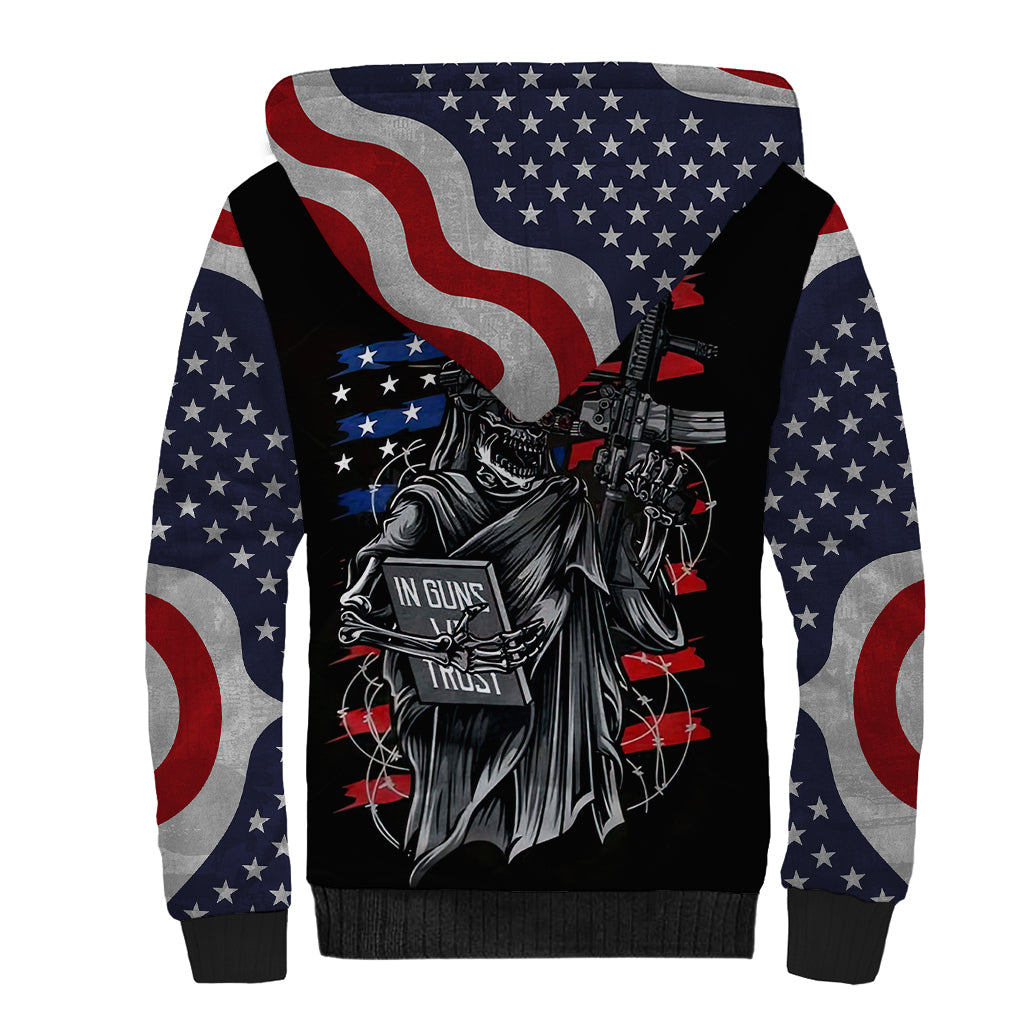 American Skull Sherpa Hoodie In Gun We Trust - Wonder Print Shop