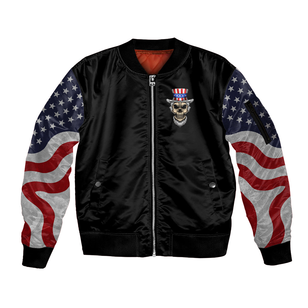 American Skull Sleeve Zip Bomber Jacket In Gun We Trust - Wonder Print Shop