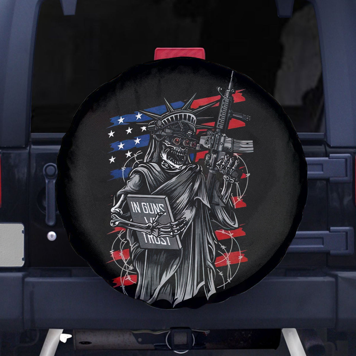 American Skull Spare Tire Cover In Gun We Trust - Wonder Print Shop