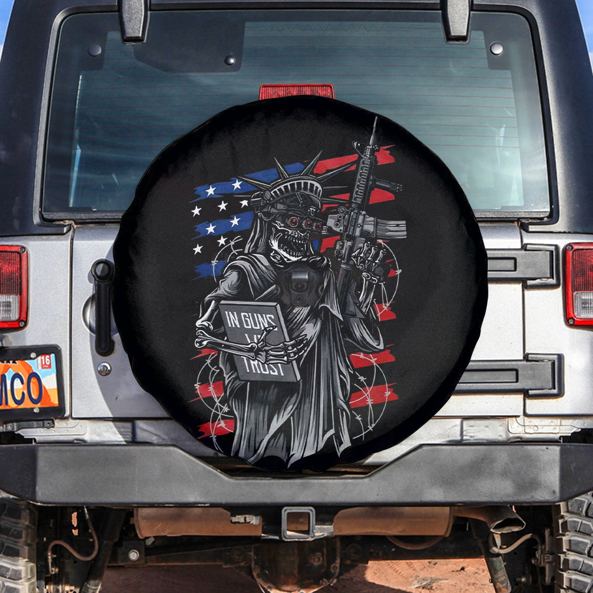 American Skull Spare Tire Cover In Gun We Trust - Wonder Print Shop