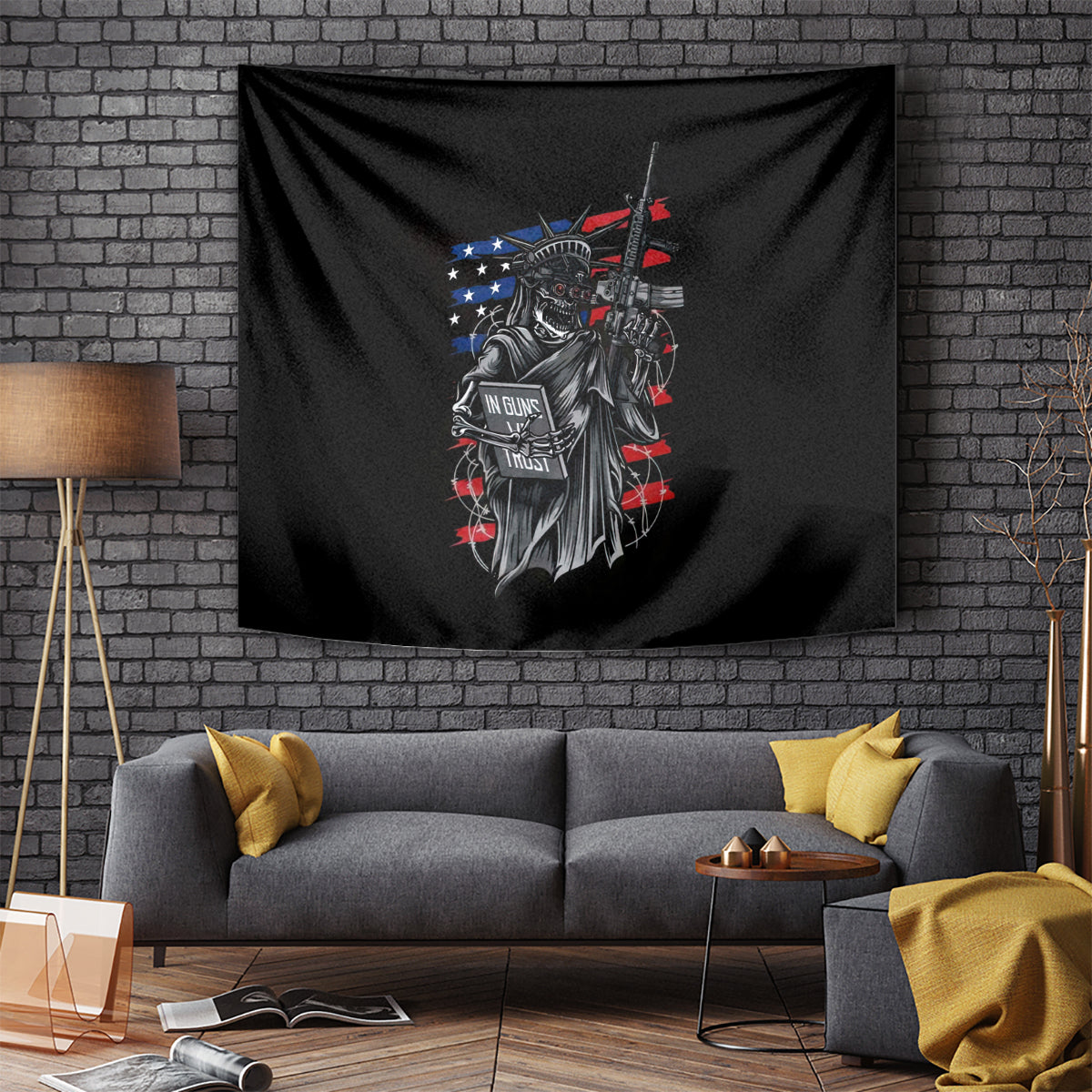 American Skull Tapestry In Gun We Trust - Wonder Print Shop