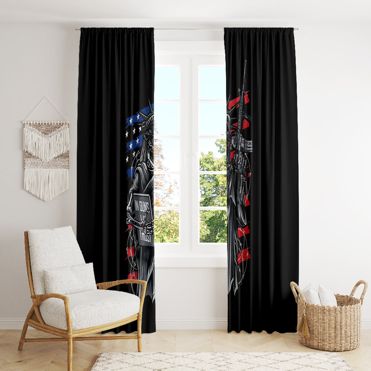 American Skull Window Curtain In Gun We Trust - Wonder Print Shop