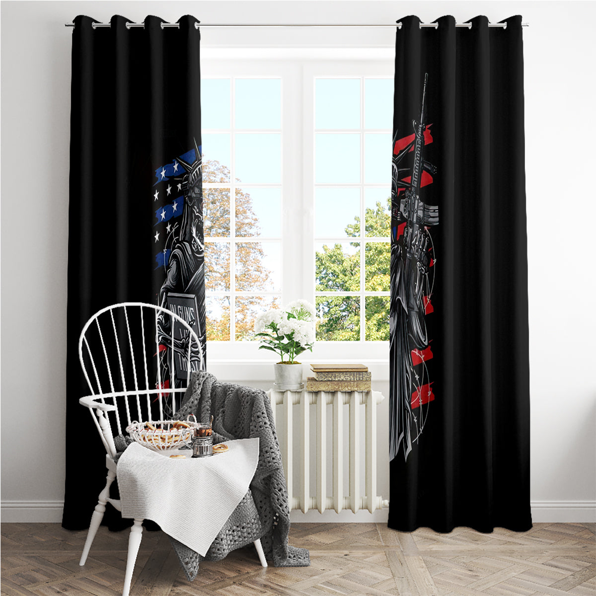 American Skull Window Curtain In Gun We Trust - Wonder Print Shop