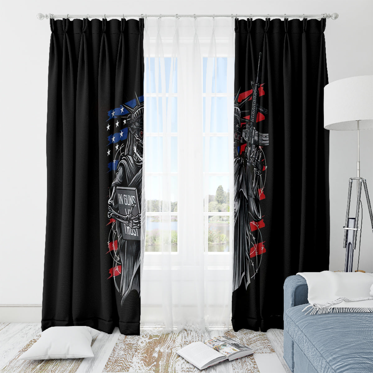 American Skull Window Curtain In Gun We Trust - Wonder Print Shop