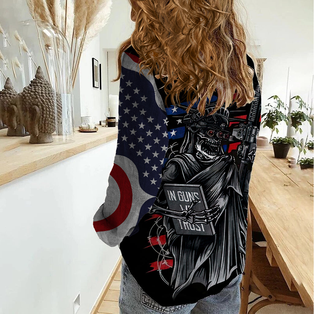 American Skull Women Casual Shirt In Gun We Trust - Wonder Print Shop