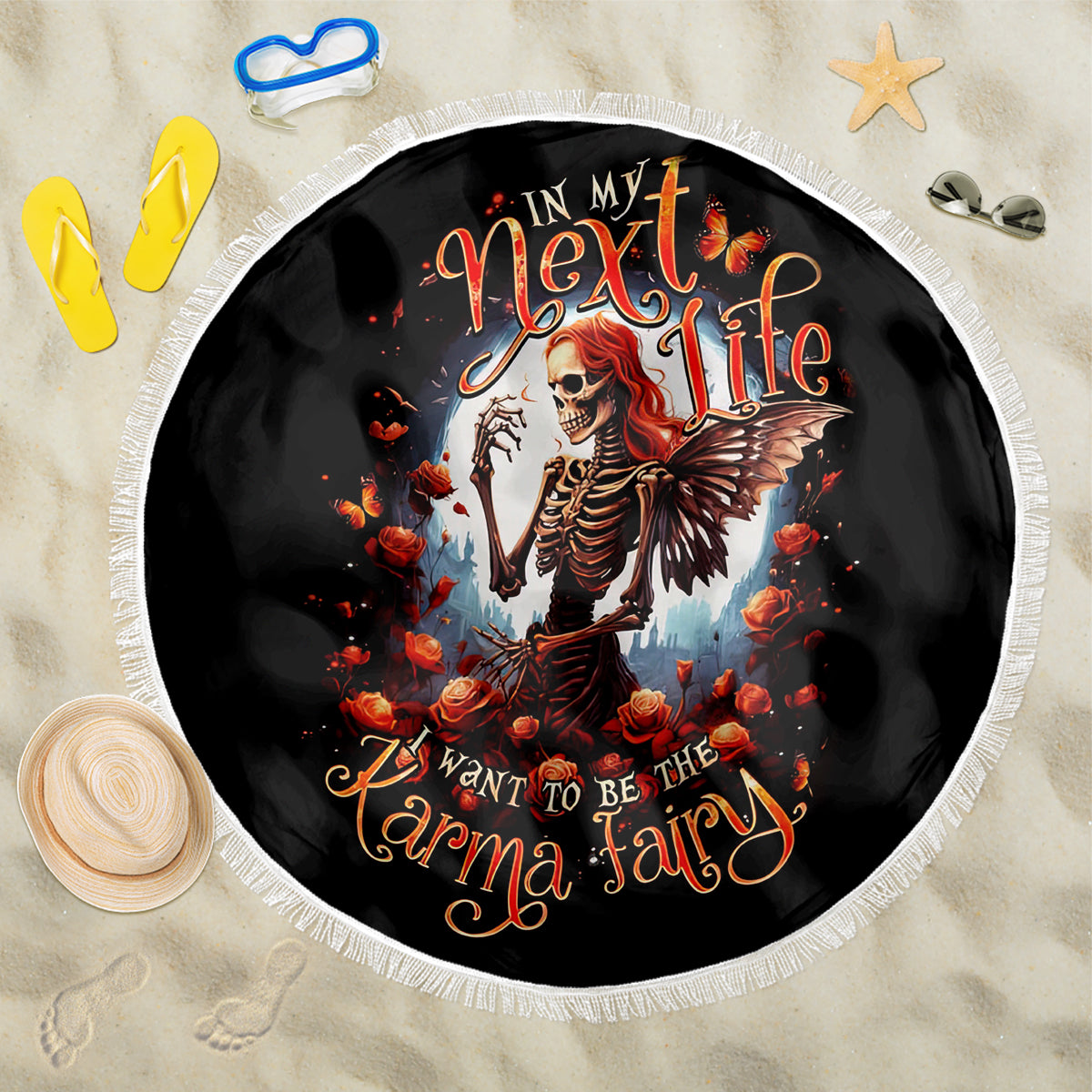 Fairy Skull Beach Blanket In Next Life I Want To Be The Karma Fairy - Wonder Print Shop