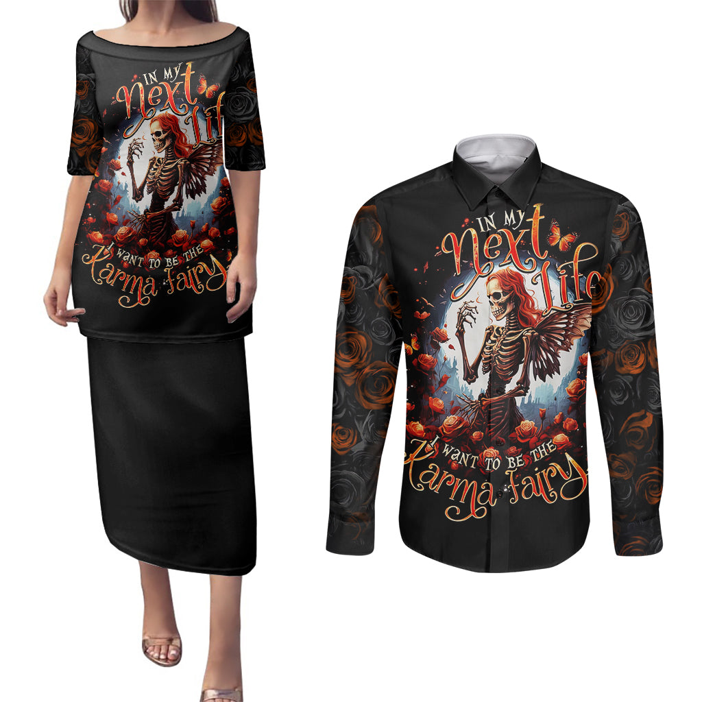 Fairy Skull Couples Matching Puletasi Dress and Long Sleeve Button Shirts In Next Life I Want To Be The Karma Fairy - Wonder Print Shop