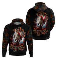 Two black hoodies with hood, skeleton fairy and roses graphic; Next Life text visible