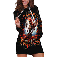 Black hoodie dress with front skull-fairy print, hooded neckline and long sleeves