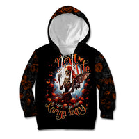 Black pullover hoodie with hood, skeletal fairy and 'Next Life' print on back