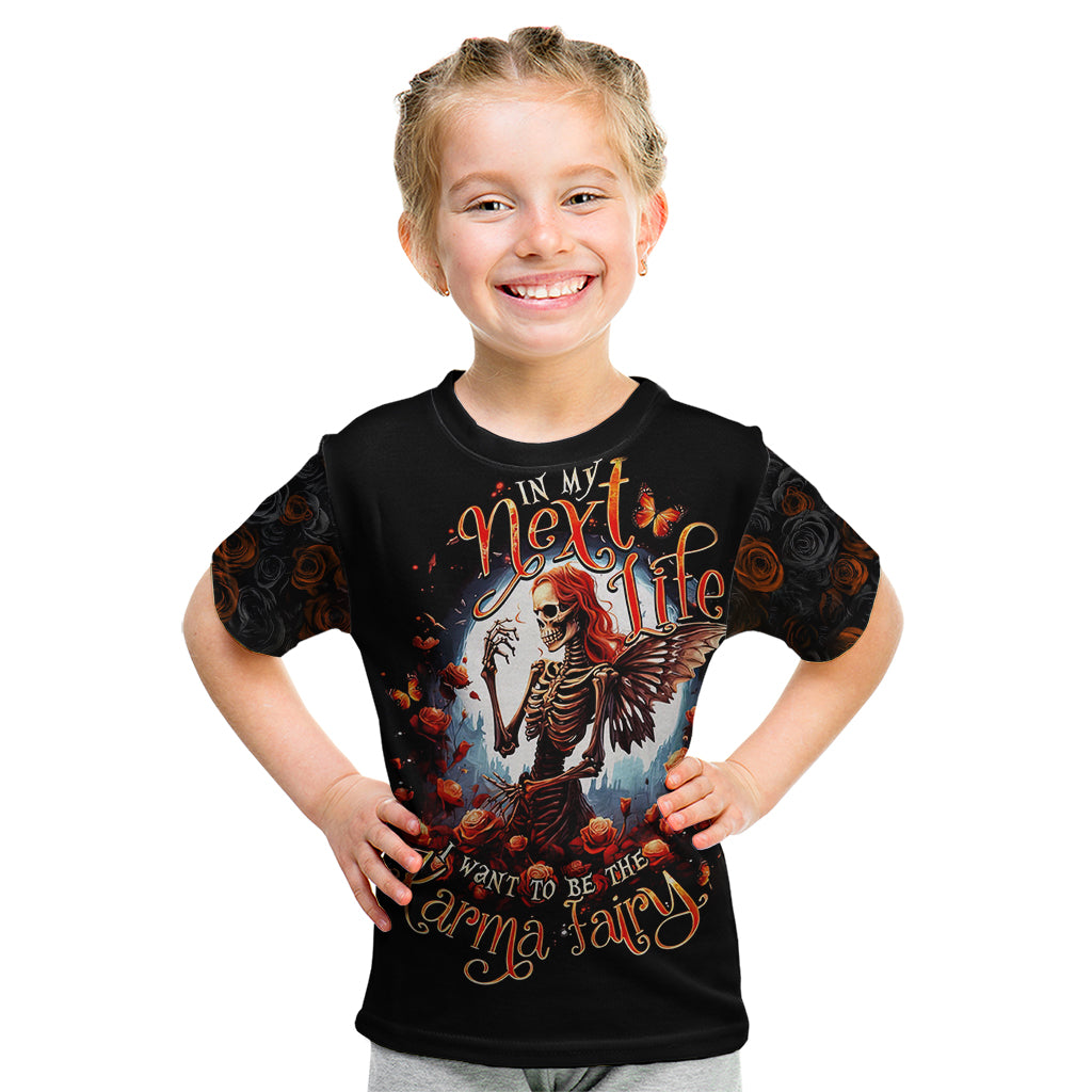 Black kids graphic T-shirt with fairy skull and roses on front print