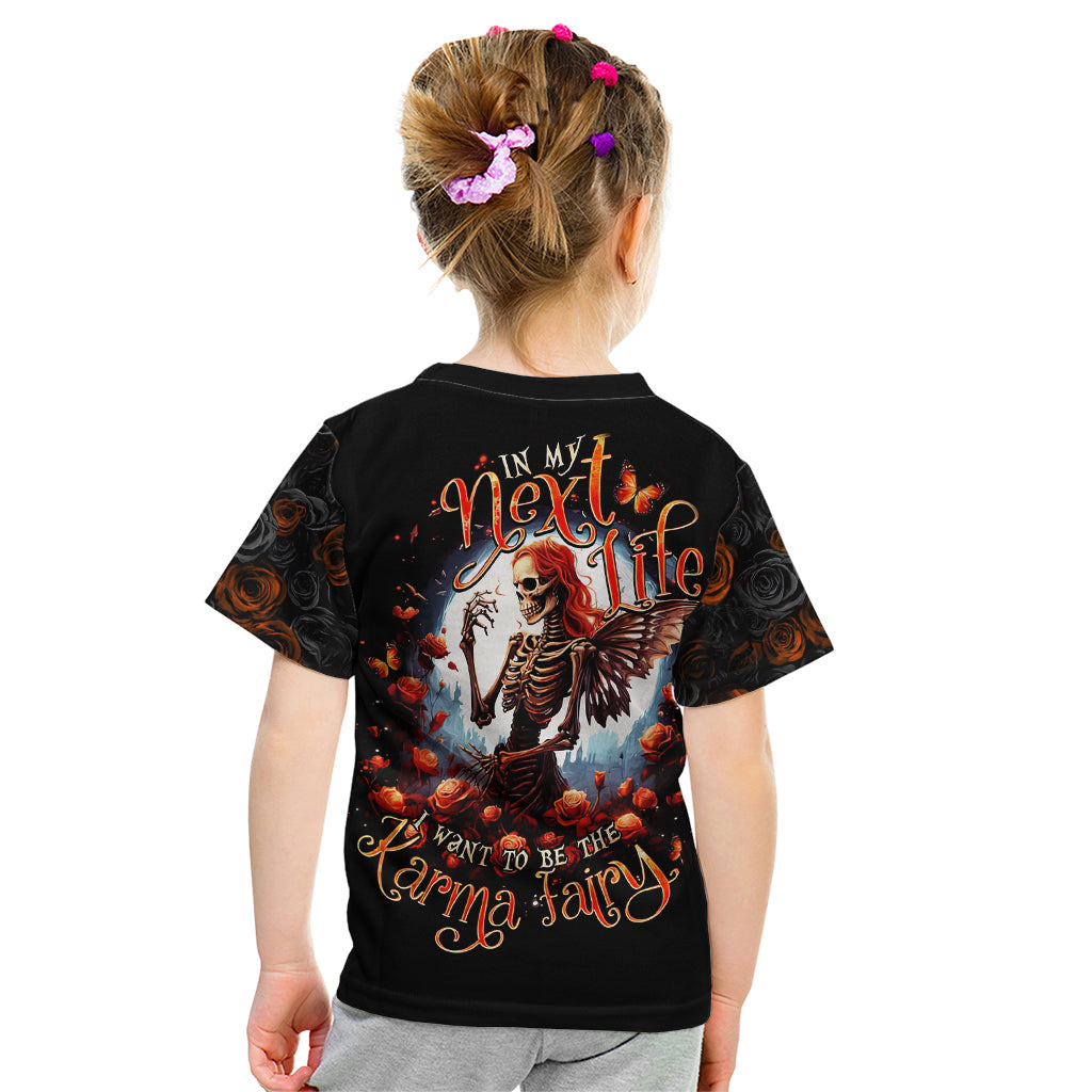 Black kids graphic T-shirt with fairy skull and roses on back print