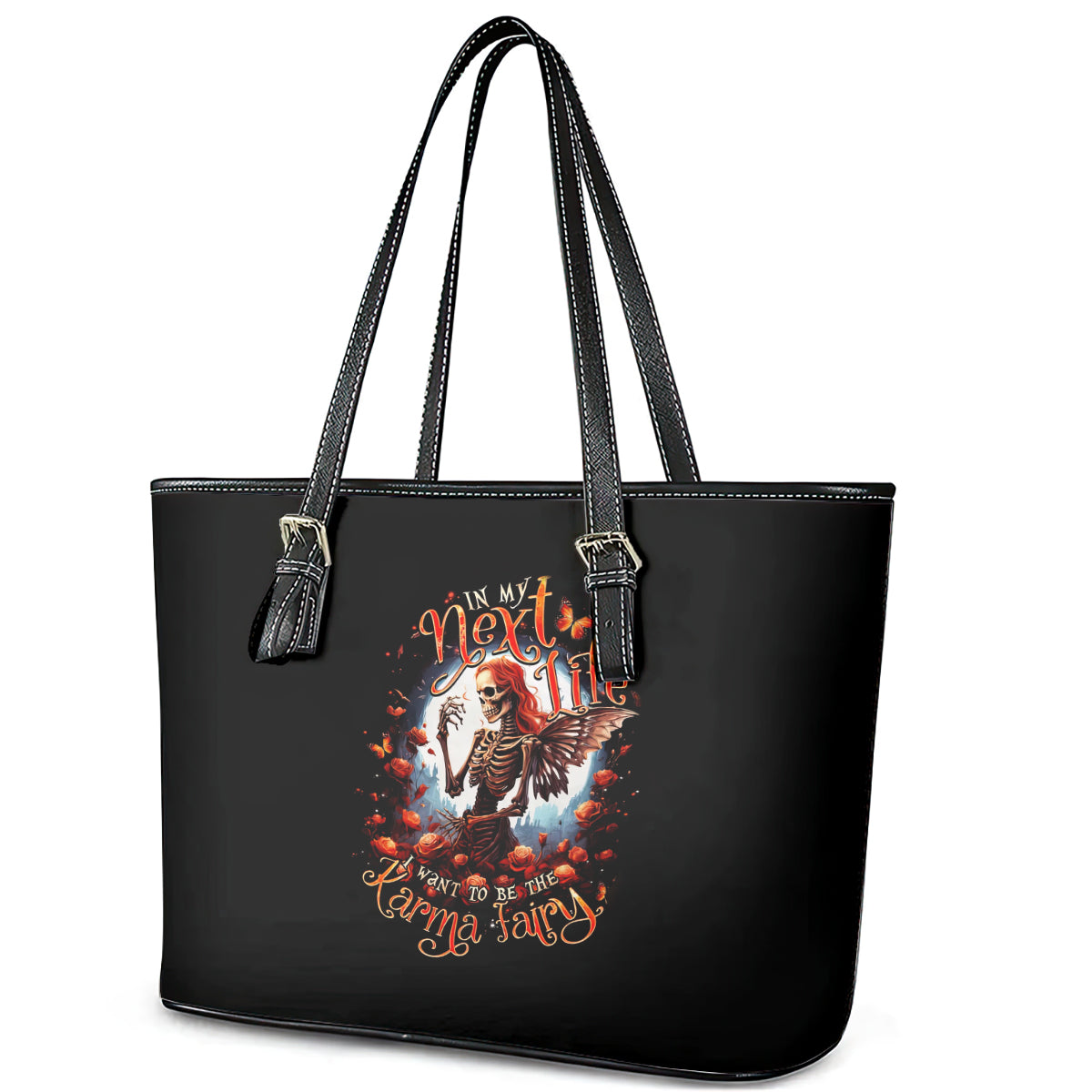 Fairy Skull Leather Tote Bag In Next Life I Want To Be The Karma Fairy - Wonder Print Shop