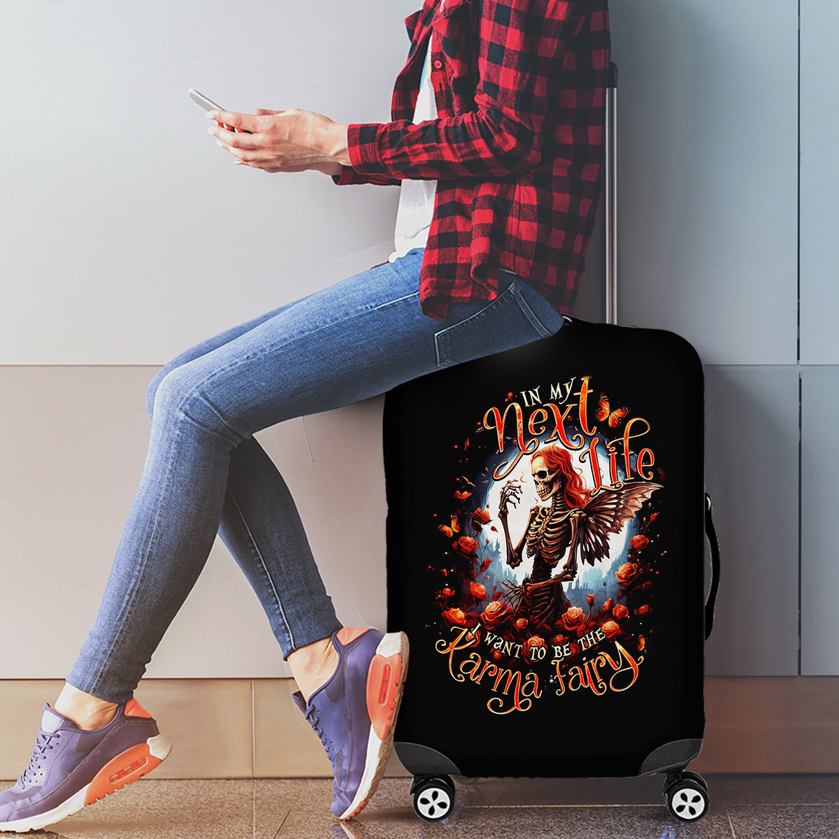 Fairy Skull Luggage Cover In Next Life I Want To Be The Karma Fairy - Wonder Print Shop