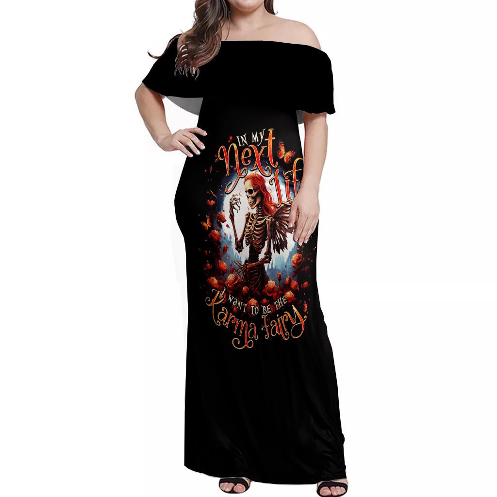 Fairy Skull Off Shoulder Maxi Dress In Next Life I Want To Be The Karma Fairy - Wonder Print Shop