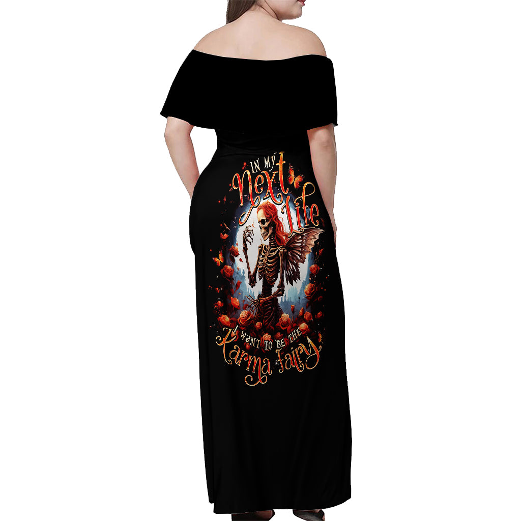 Fairy Skull Off Shoulder Maxi Dress In Next Life I Want To Be The Karma Fairy - Wonder Print Shop