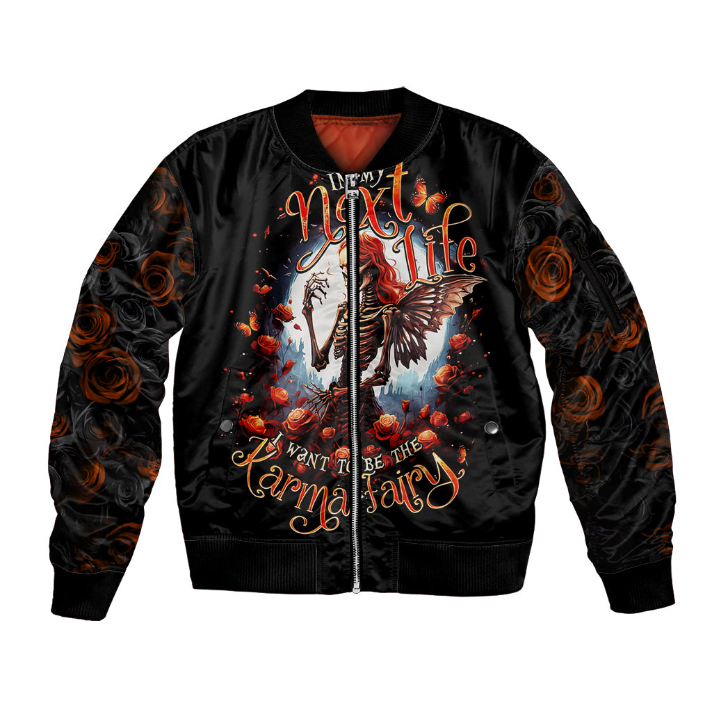 Fairy Skull Sleeve Zip Bomber Jacket In Next Life I Want To Be The Karma Fairy - Wonder Print Shop