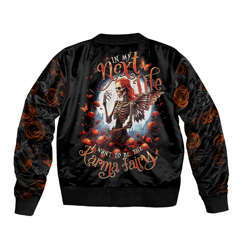 Fairy Skull Sleeve Zip Bomber Jacket In Next Life I Want To Be The Karma Fairy - Wonder Print Shop