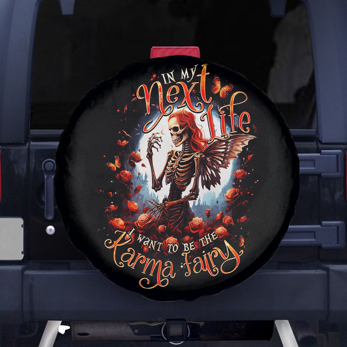 Fairy Skull Spare Tire Cover In Next Life I Want To Be The Karma Fairy - Wonder Print Shop
