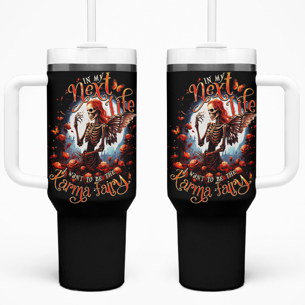 Fairy Skull Tumbler With Handle In Next Life I Want To Be The Karma Fairy - Wonder Print Shop