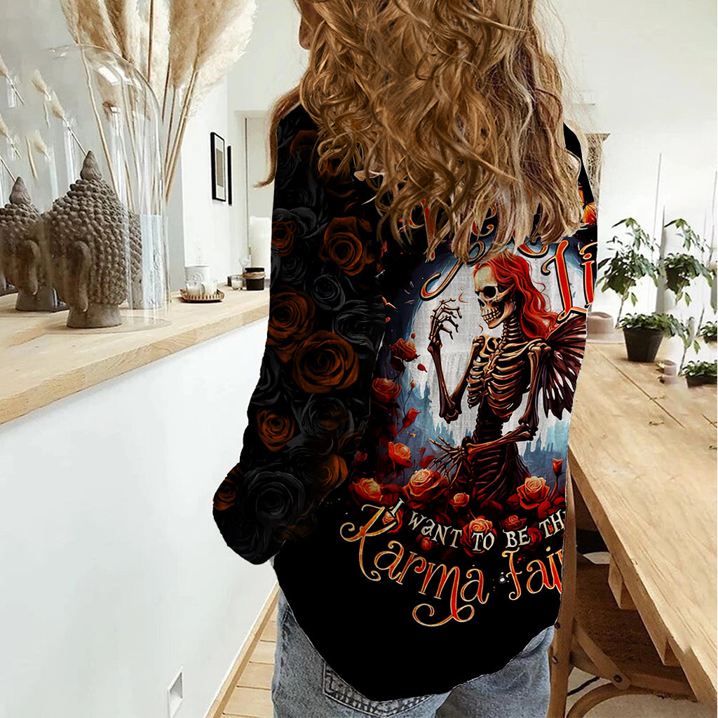 Fairy Skull Women Casual Shirt In Next Life I Want To Be The Karma Fairy - Wonder Print Shop