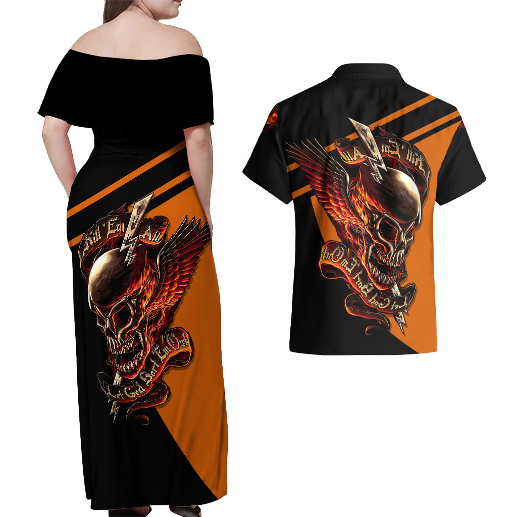 Wings Skull Couples Matching Off Shoulder Maxi Dress and Hawaiian Shirt Kill Them All - Wonder Print Shop