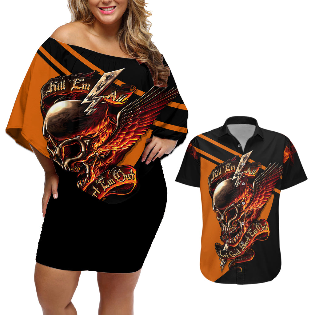 Wings Skull Couples Matching Off Shoulder Short Dress and Hawaiian Shirt Kill Them All - Wonder Print Shop