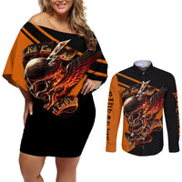 Wings Skull Couples Matching Off Shoulder Short Dress and Long Sleeve Button Shirts Kill Them All - Wonder Print Shop