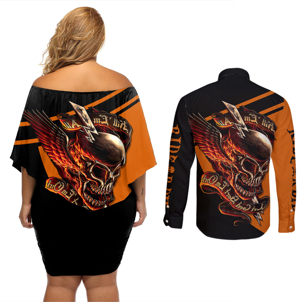 Wings Skull Couples Matching Off Shoulder Short Dress and Long Sleeve Button Shirts Kill Them All - Wonder Print Shop
