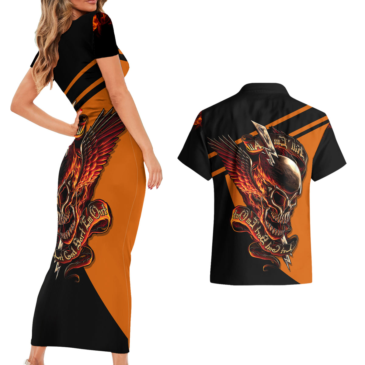 Wings Skull Couples Matching Short Sleeve Bodycon Dress and Hawaiian Shirt Kill Them All - Wonder Print Shop
