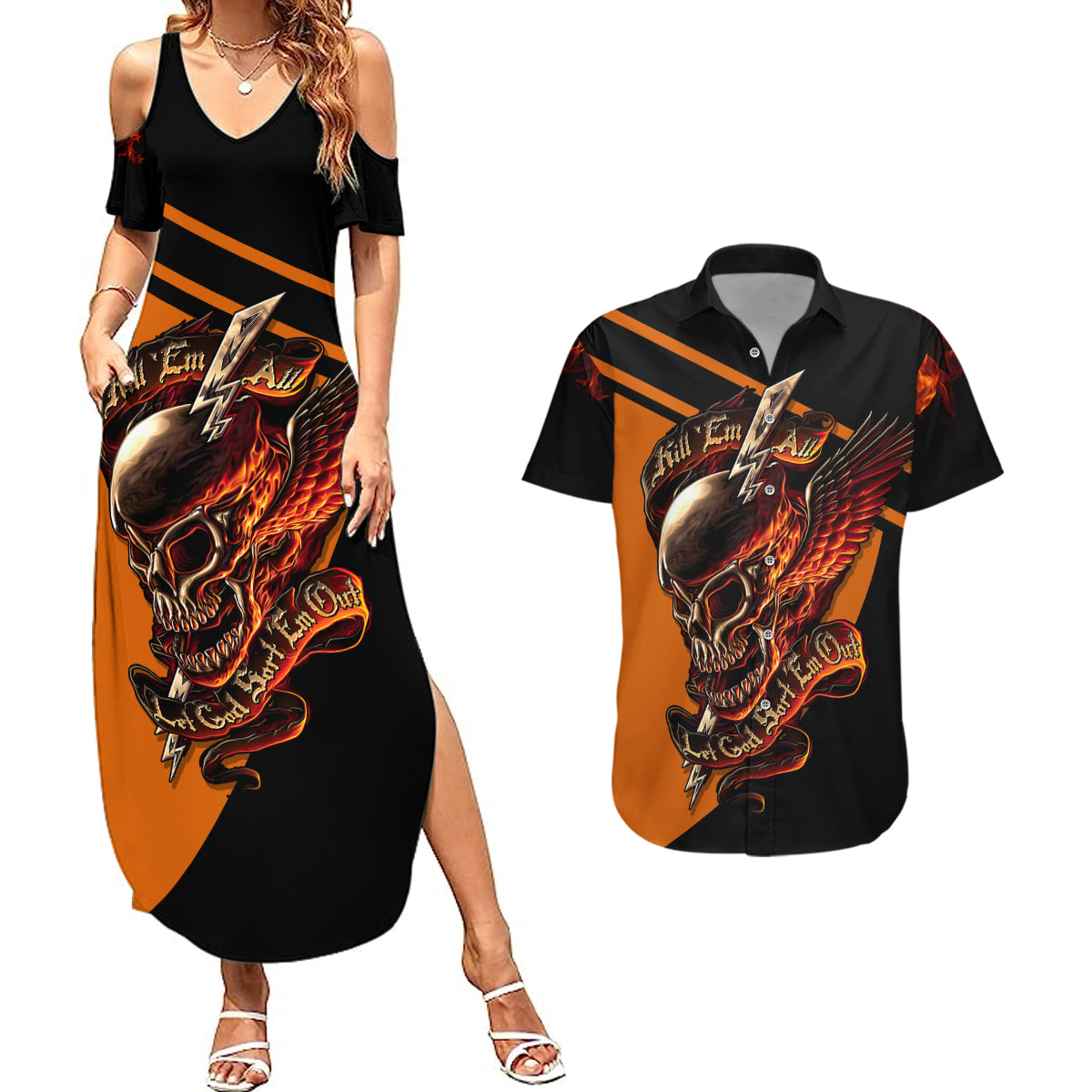 Wings Skull Couples Matching Summer Maxi Dress and Hawaiian Shirt Kill Them All - Wonder Print Shop