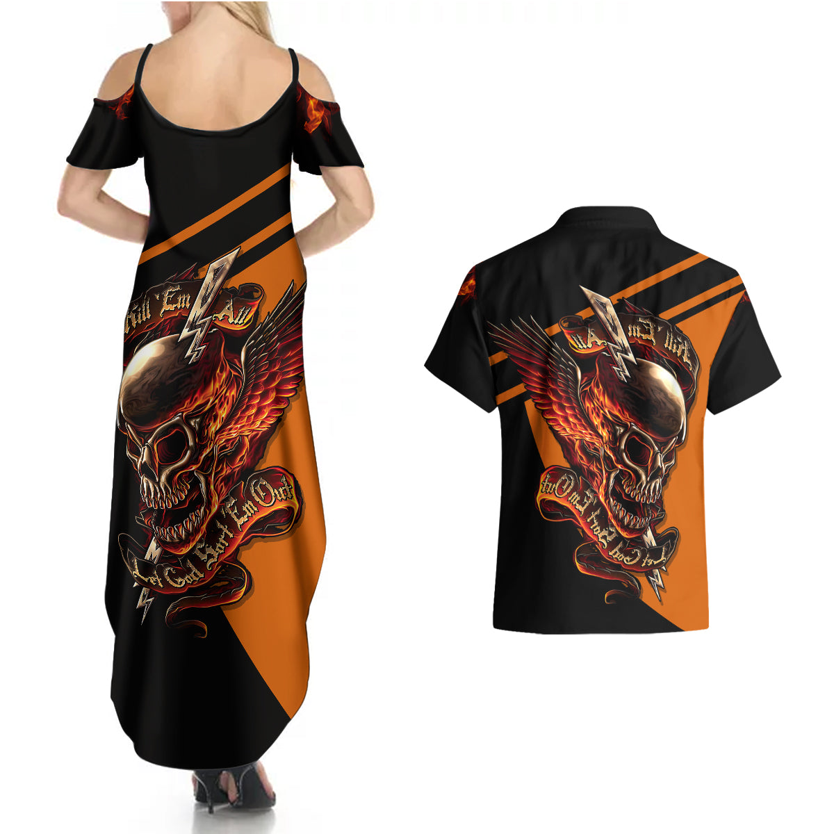 Wings Skull Couples Matching Summer Maxi Dress and Hawaiian Shirt Kill Them All - Wonder Print Shop