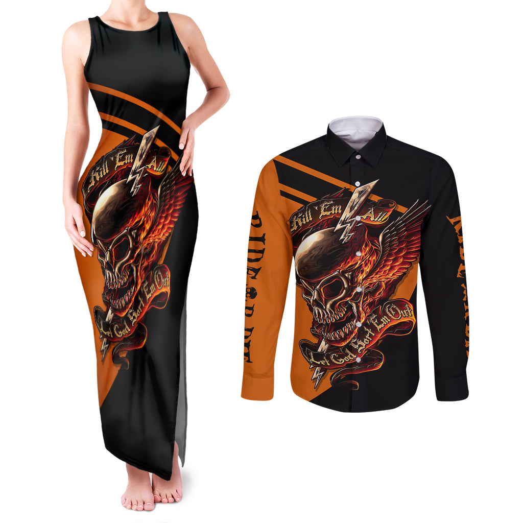 Wings Skull Couples Matching Tank Maxi Dress and Long Sleeve Button Shirts Kill Them All - Wonder Print Shop