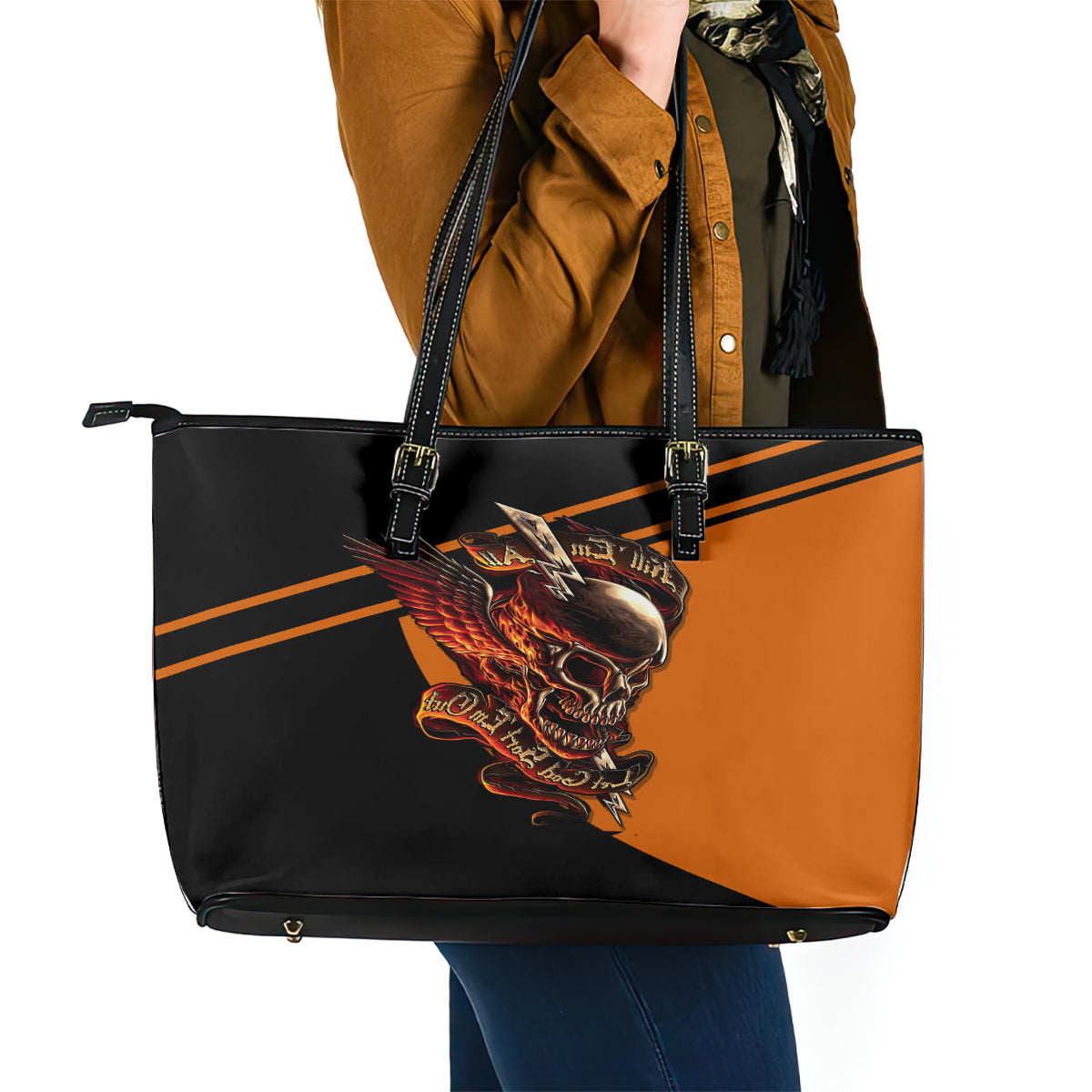 Wings Skull Leather Tote Bag Kill Them All - Wonder Print Shop