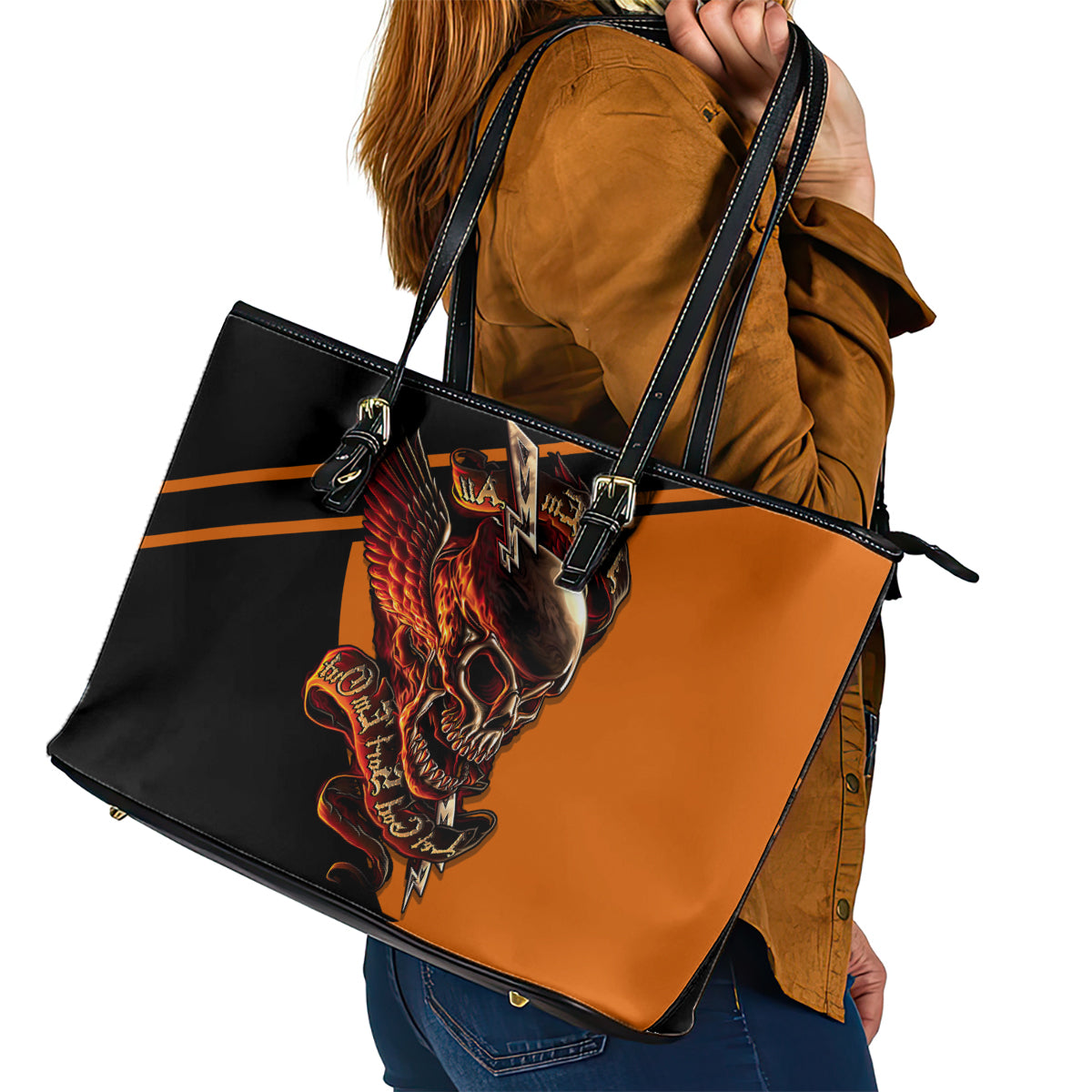 Wings Skull Leather Tote Bag Kill Them All - Wonder Print Shop
