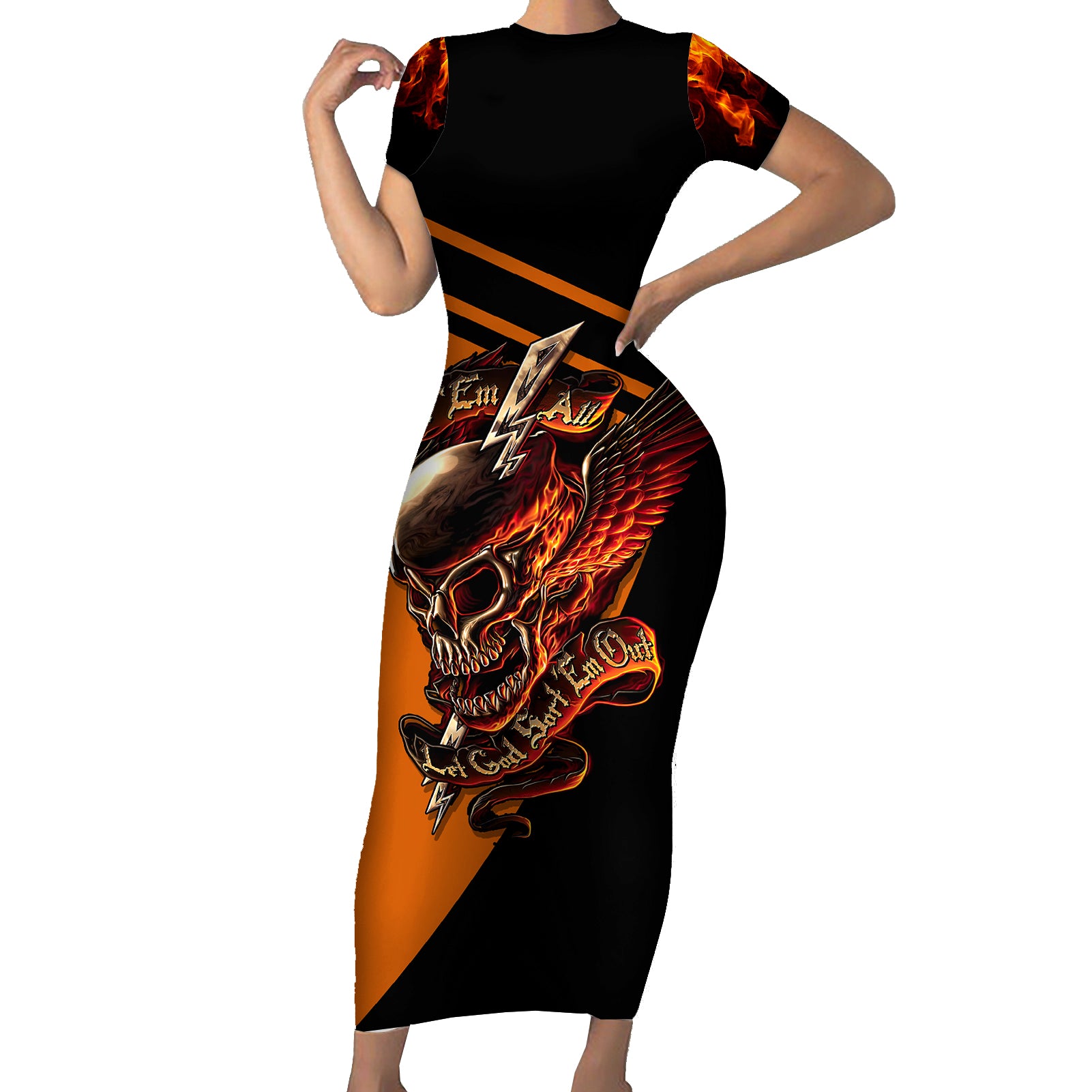 Wings Skull Short Sleeve Bodycon Dress Kill Them All - Wonder Print Shop