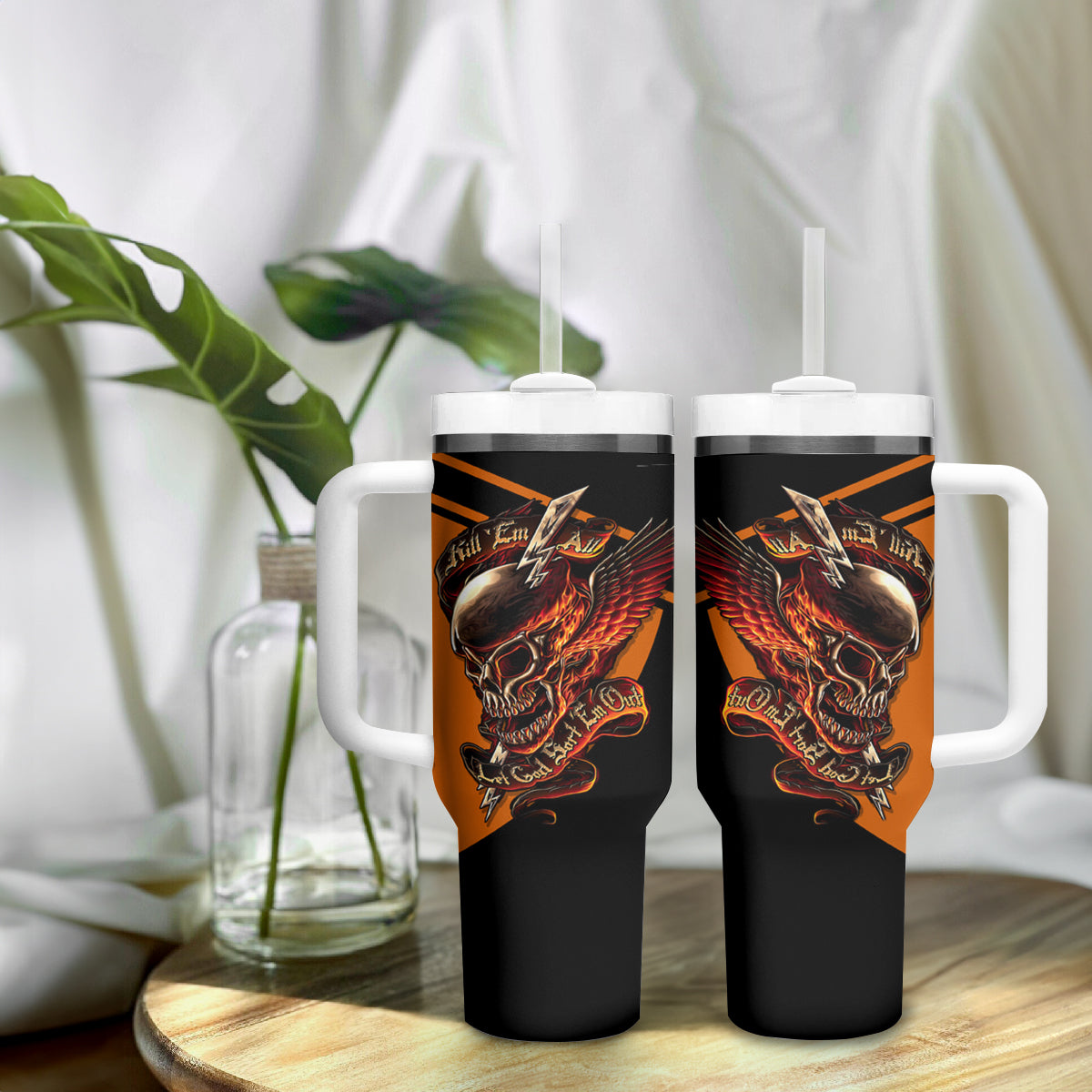 Wings Skull Tumbler With Handle Kill Them All - Wonder Print Shop
