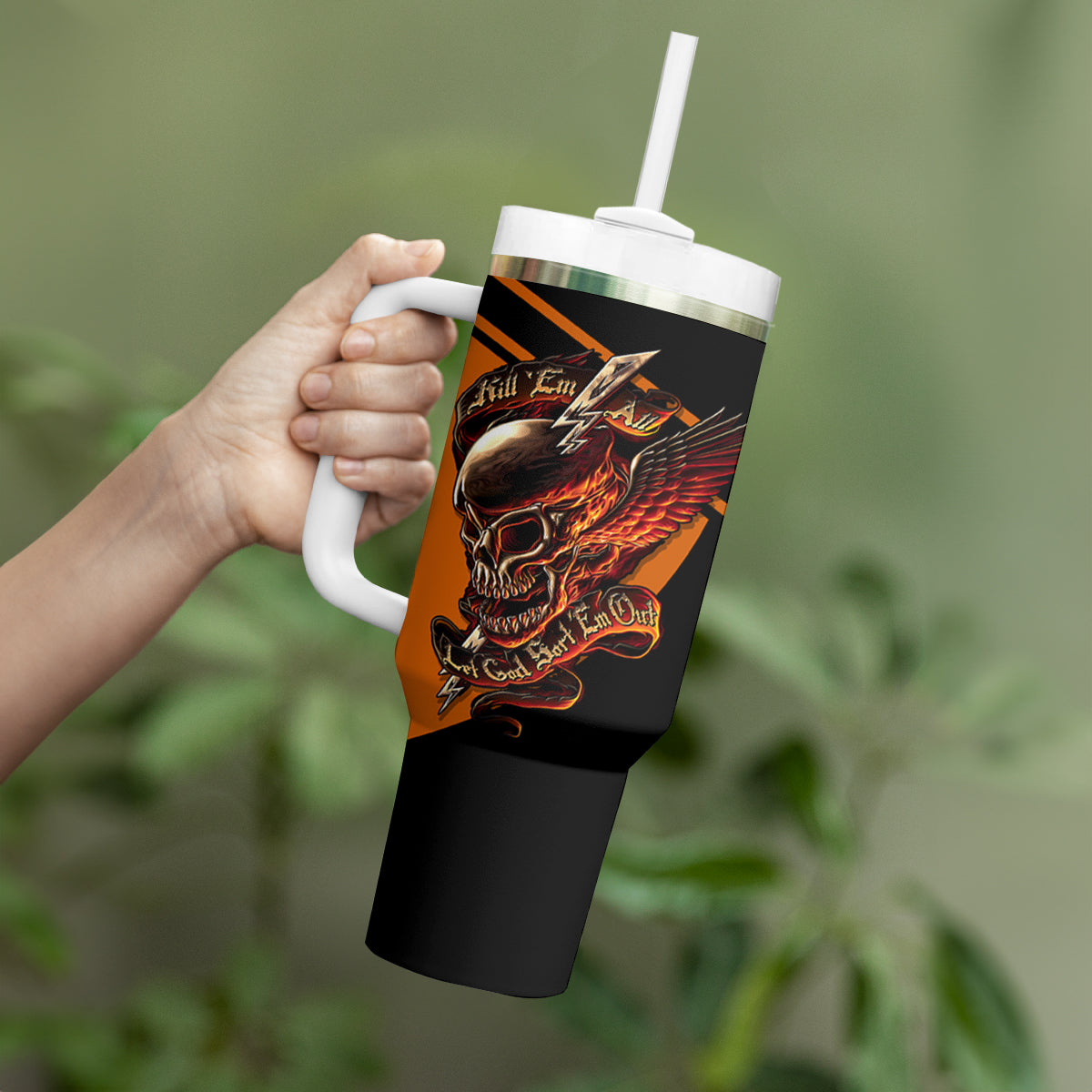 Wings Skull Tumbler With Handle Kill Them All - Wonder Print Shop