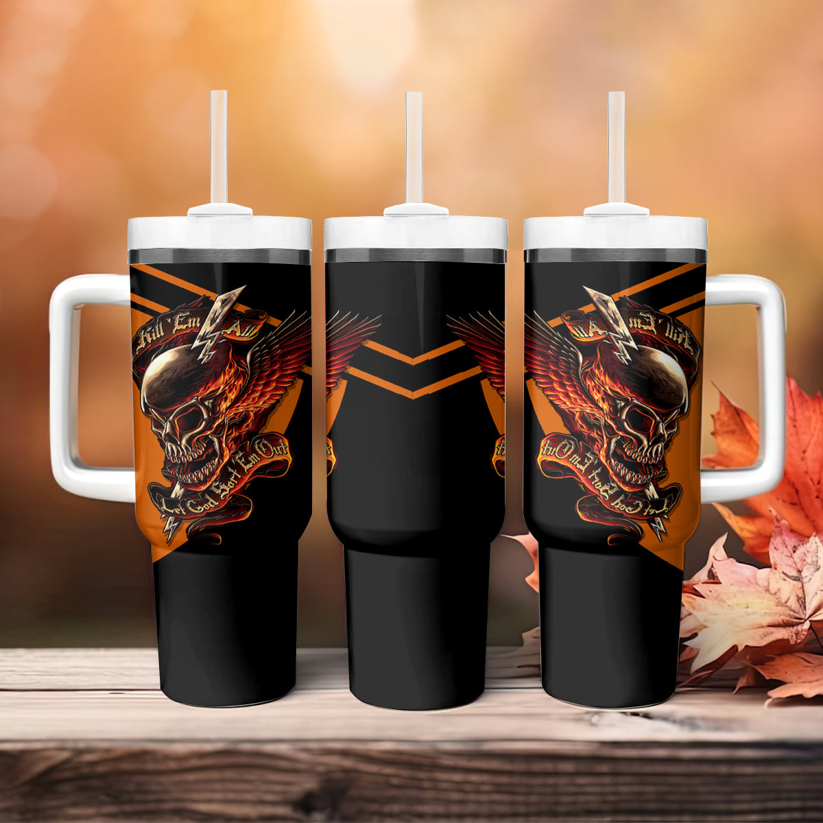 Wings Skull Tumbler With Handle Kill Them All - Wonder Print Shop