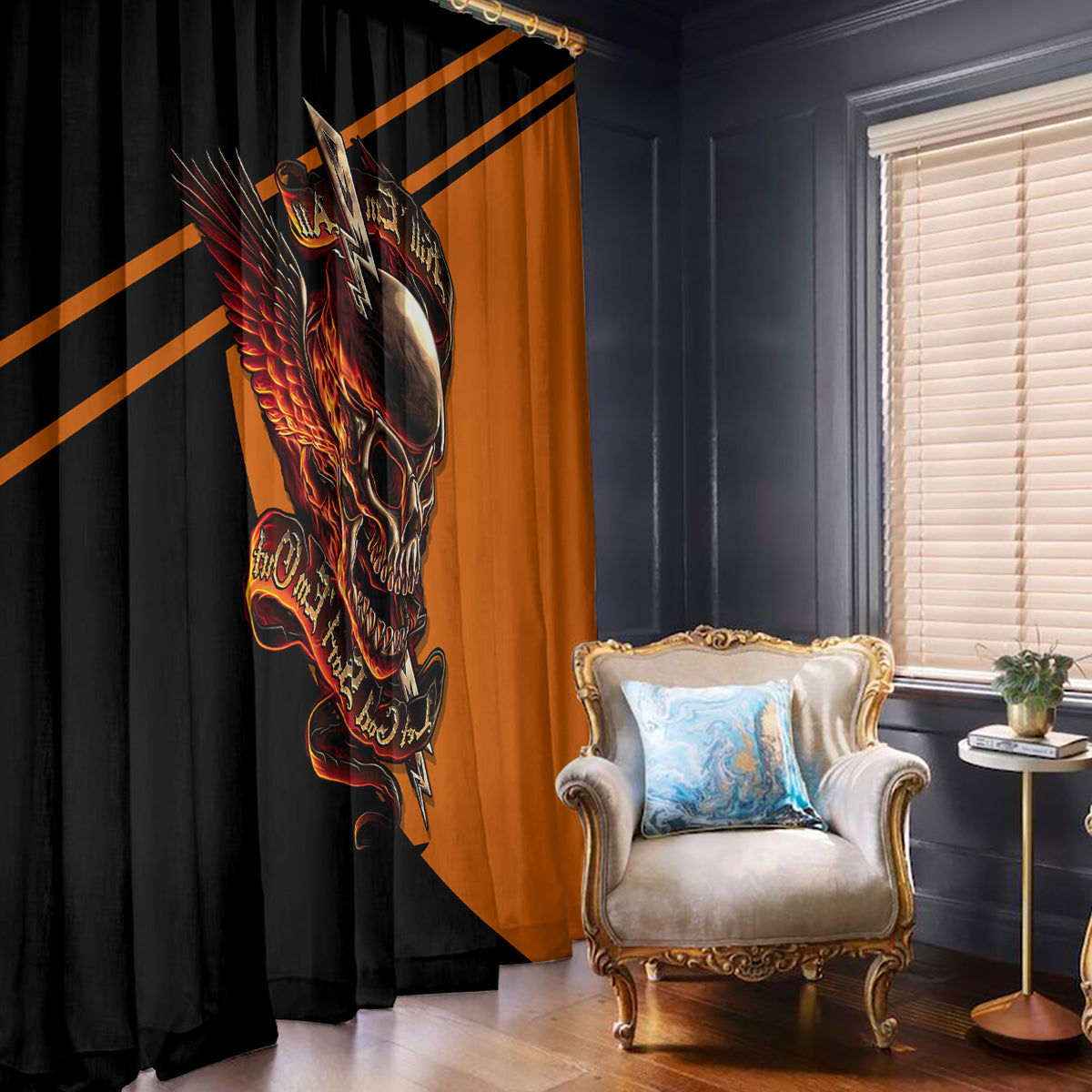 Wings Skull Window Curtain Kill Them All - Wonder Print Shop
