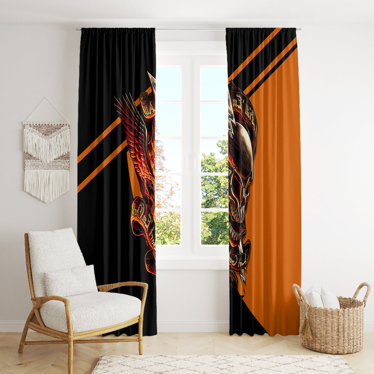 Wings Skull Window Curtain Kill Them All - Wonder Print Shop