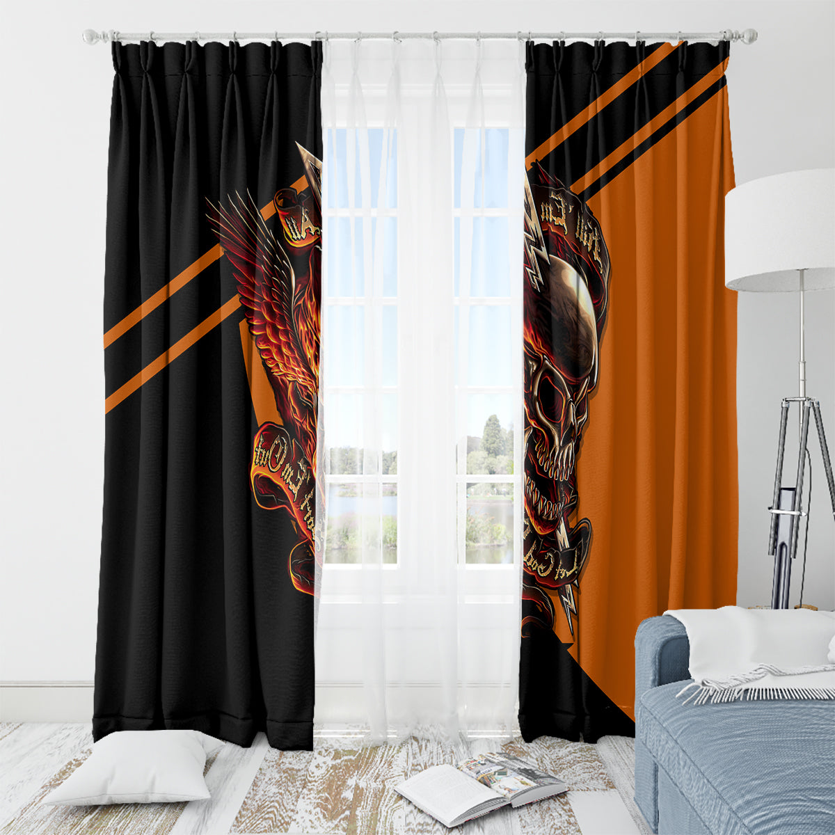 Wings Skull Window Curtain Kill Them All - Wonder Print Shop