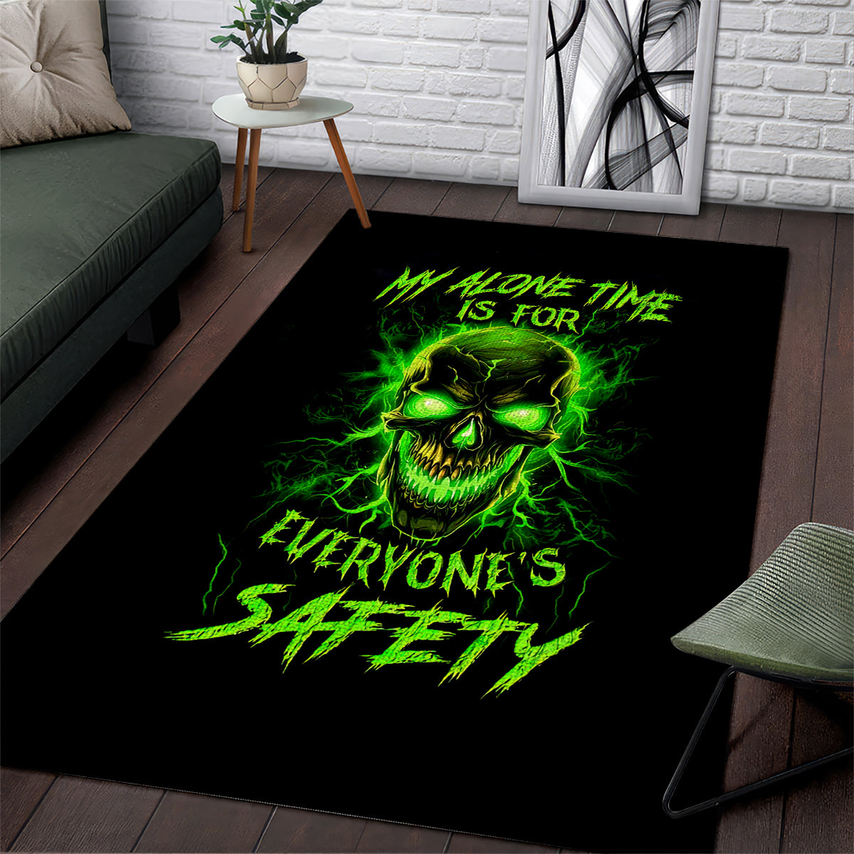 Flame Skull Area Rug My Alone TIme Is For Everyone Safe - Wonder Print Shop